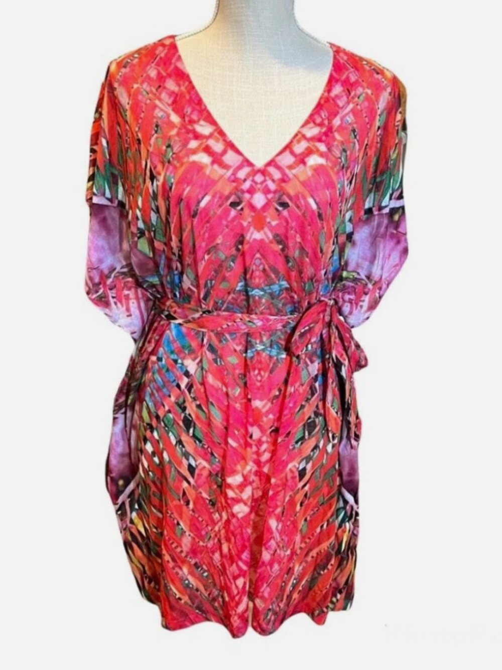 H&M Pink Purple Patterned Kaftan Dress Size S